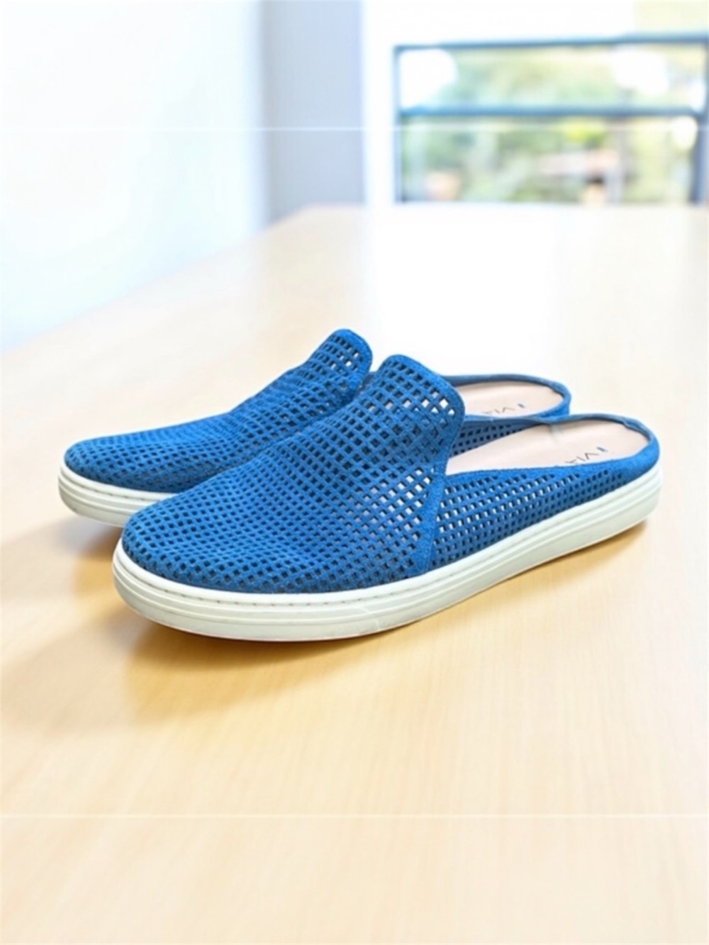 Via Spiga Cobalt Perforated Slip-On Mules - Picture 2 of 11